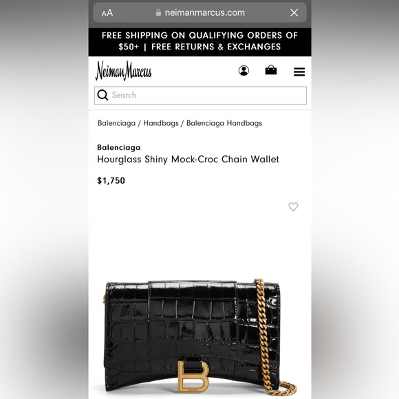 Balenciaga Hourglass Shiny Mock-Croc Black Chain Wallet - Picture 16 of 16